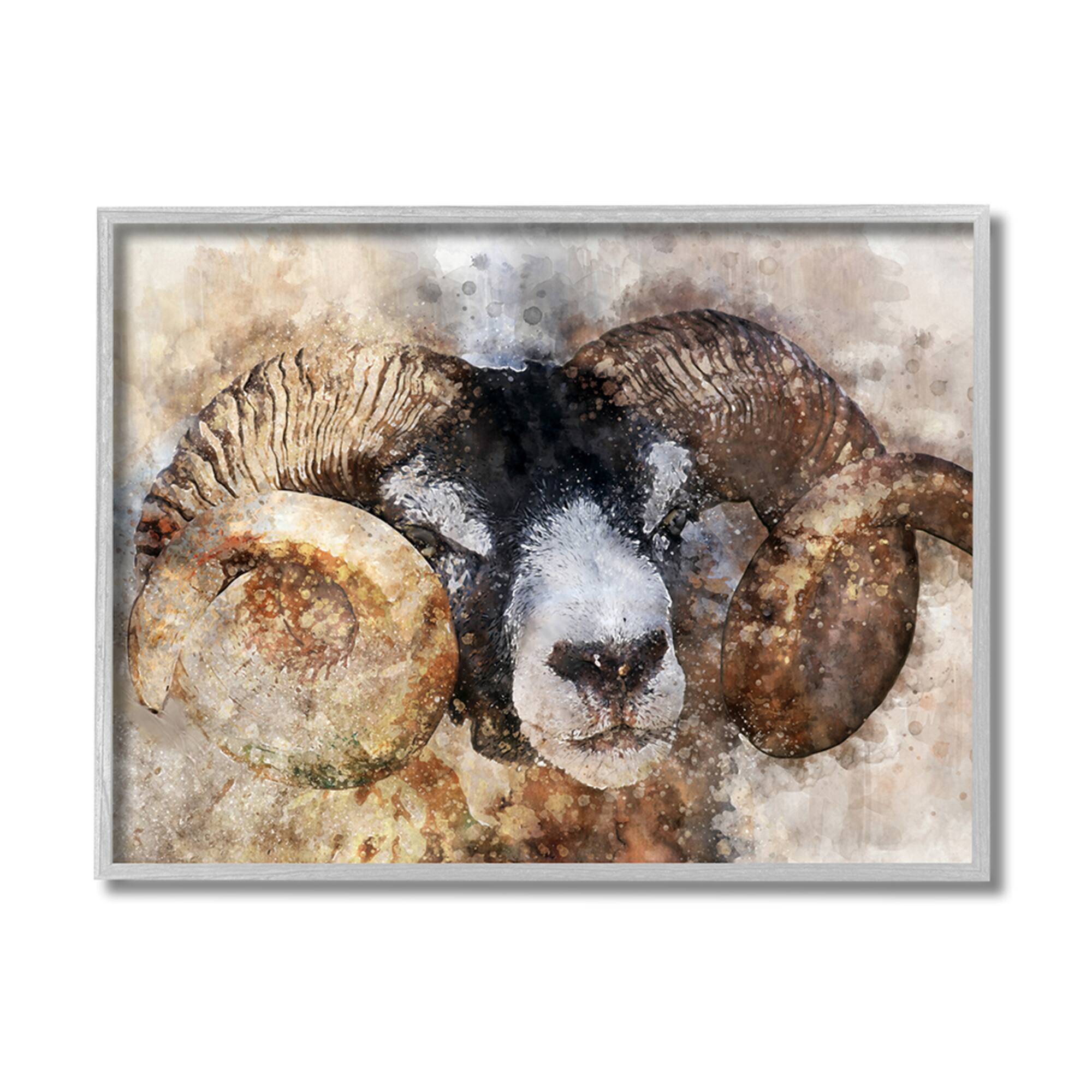 Stupell Industries Big Horned Ram Abstract Dreamlike Portrait Wall Art in Gray Frame